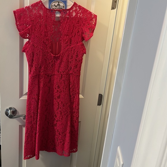 Eliza J - Lace Fit & Flare Dress with Flutter Sleeve - Picture 9 of 11